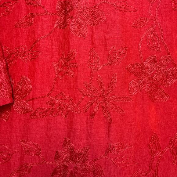 Vintage Chico’s Design Red Linen Silk Blend Floral Embroidered Shirt Size 1 - Picture 16 of 16